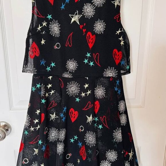 Maje Rachel Black Mesh Mini Dress - Embroidered Hearts & Lipsticks, Size S small - Picture 7 of 10